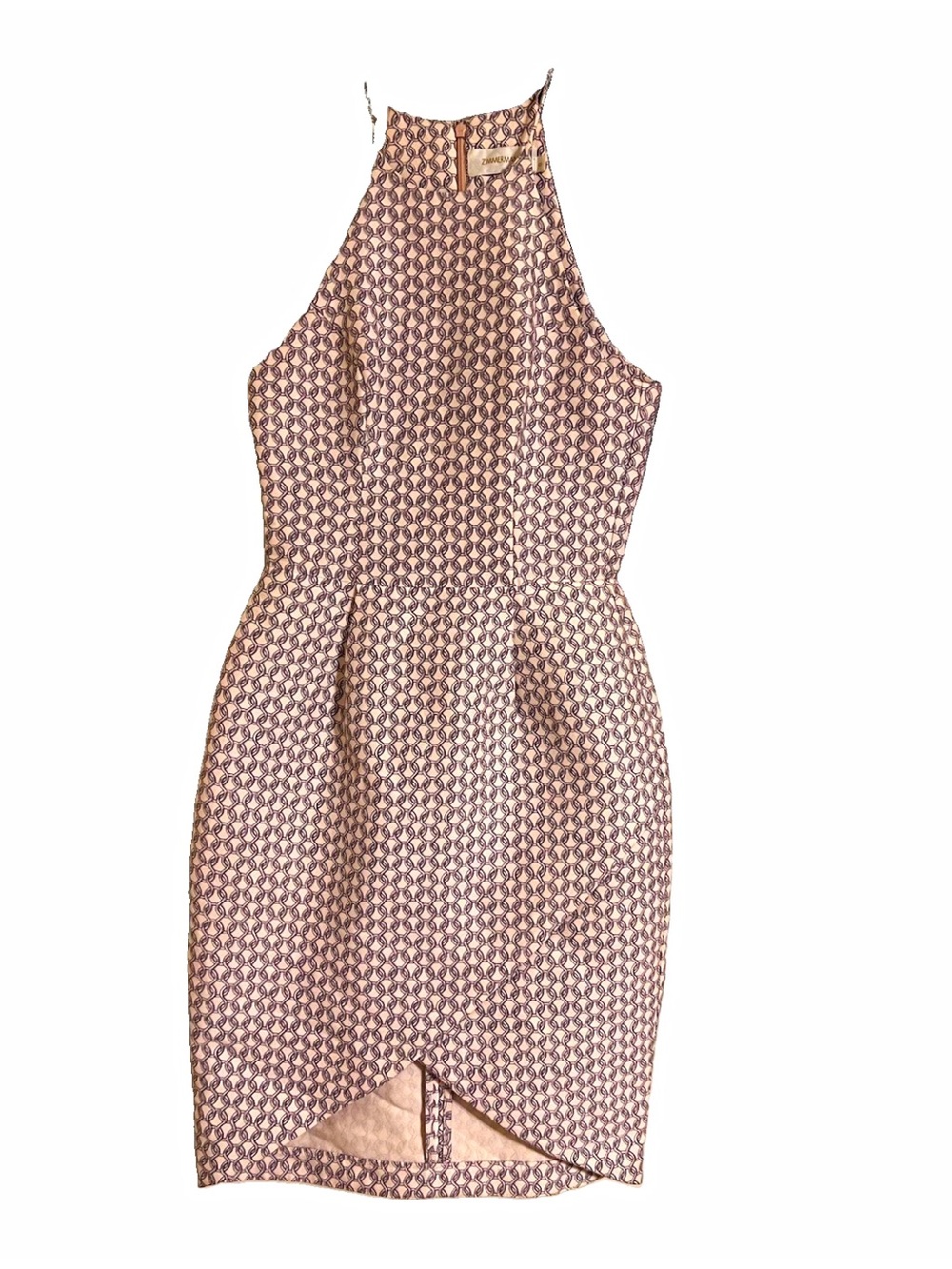 Zimmerman Geometric Halter Dress in cream & grey